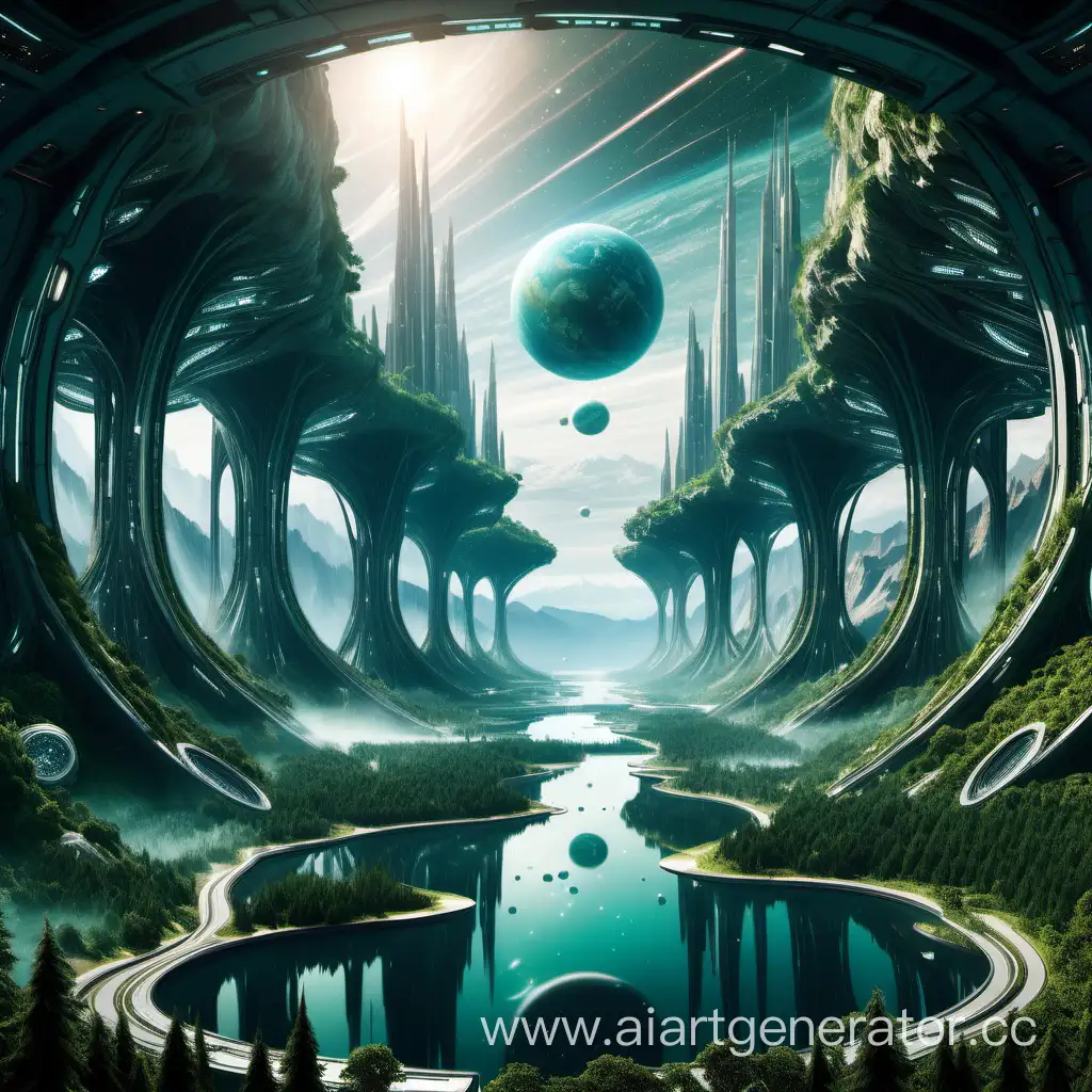 Futuristic-Intergalactic-Starship-with-Lush-Forests-Flowing-Rivers-and-Majestic-Mountains