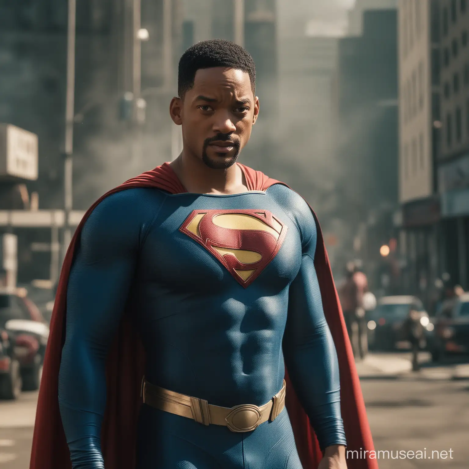 Will Smith dressed as Superman, cinematic, 8k