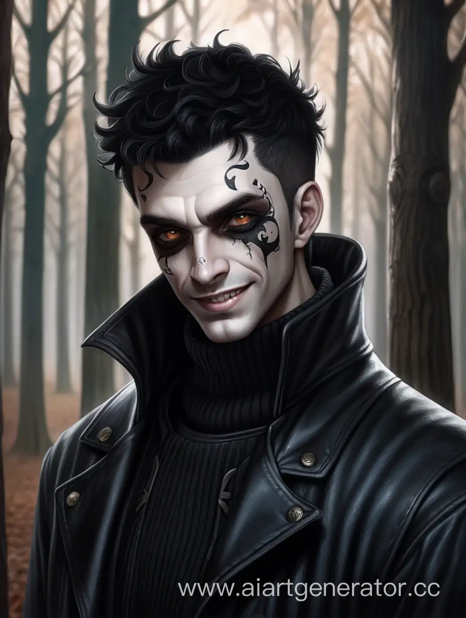 Medieval-Undead-Man-with-Black-Leather-Coat-in-Haunting-Forest