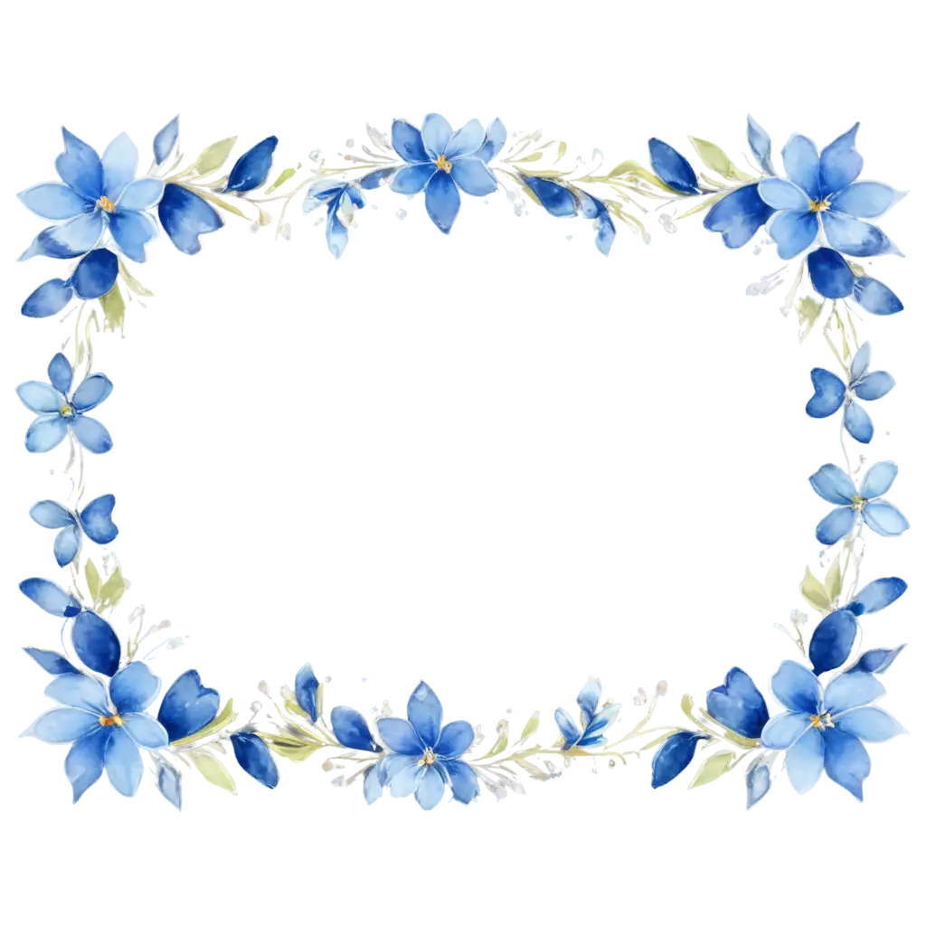 Exquisite-Watercolor-Frame-of-Beautiful-Blue-Flowers-in-HighQuality-PNG-Format