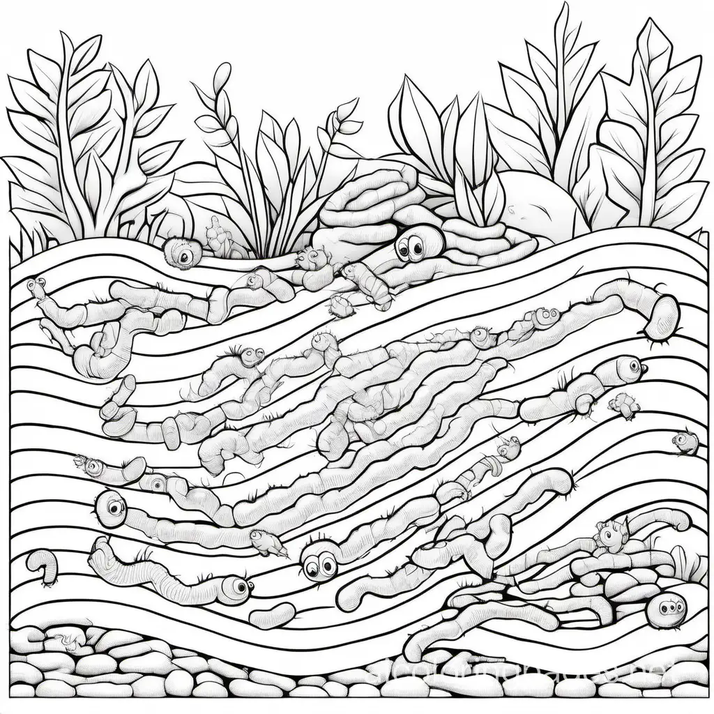 Simplistic-Earthworms-in-Soil-Coloring-Page