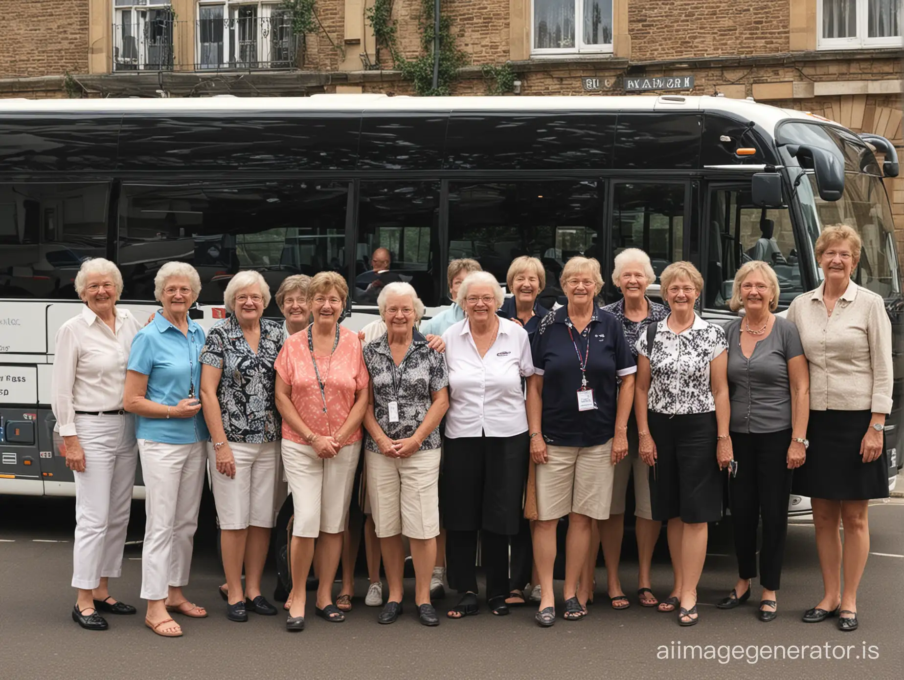 senior travel group in front of a coach