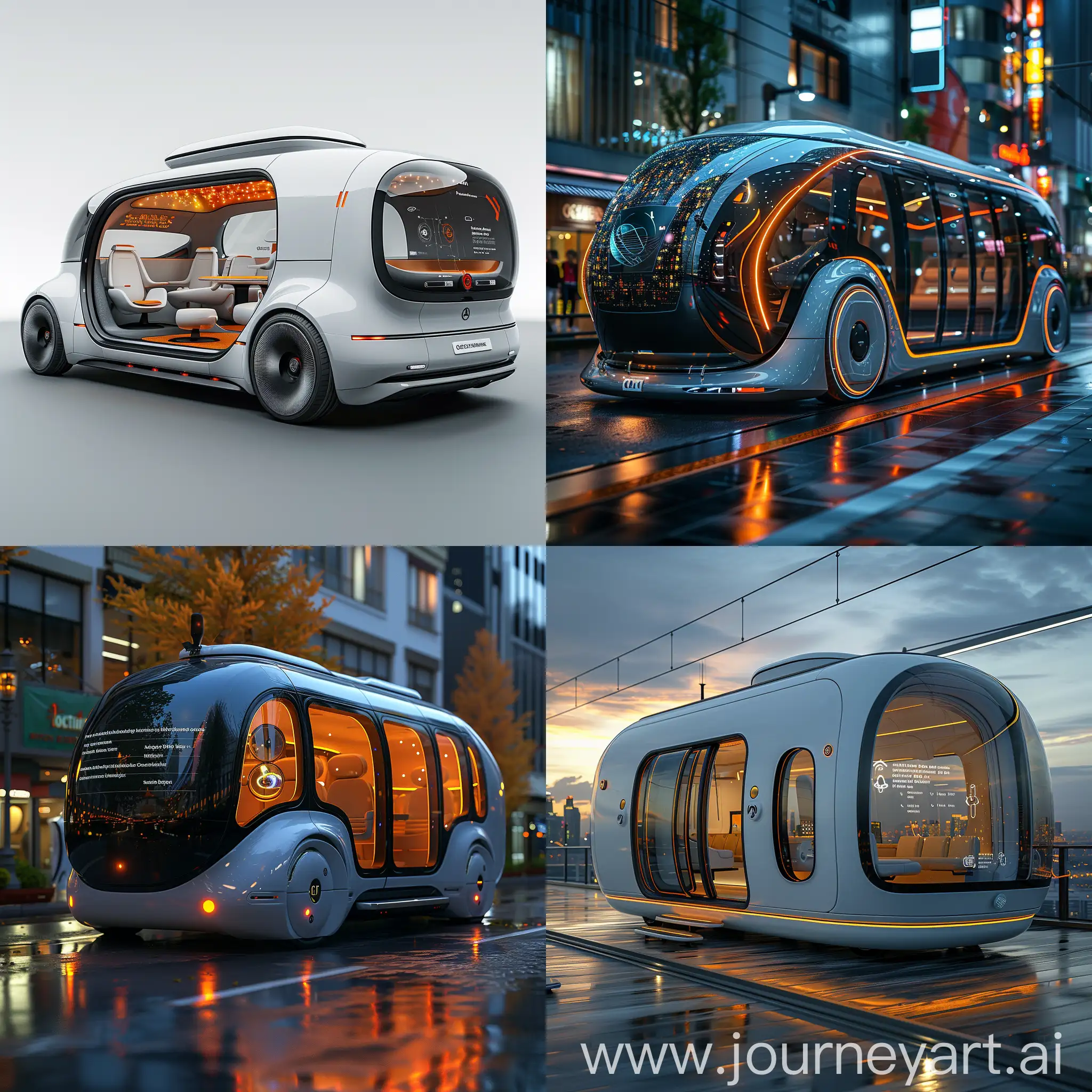 Futuristic microbus, Autonomous Driving, Holographic Displays, Biometric Identification, Augmented Reality Windshield, Self-Healing Material, Energy-Efficient Design, Health Monitoring System, Interactive Voice Assistant, Smart Climate Control, Wireless Charging Stations, Modular Interior, Wheelchair Accessibility, Convertible Cargo Space, Adjustable Suspension, Sliding Doors, Retractable Steps, 360-Degree Cameras, Customizable Lighting, Air Quality Sensors, Adaptive Seating, octane render --stylize 1000