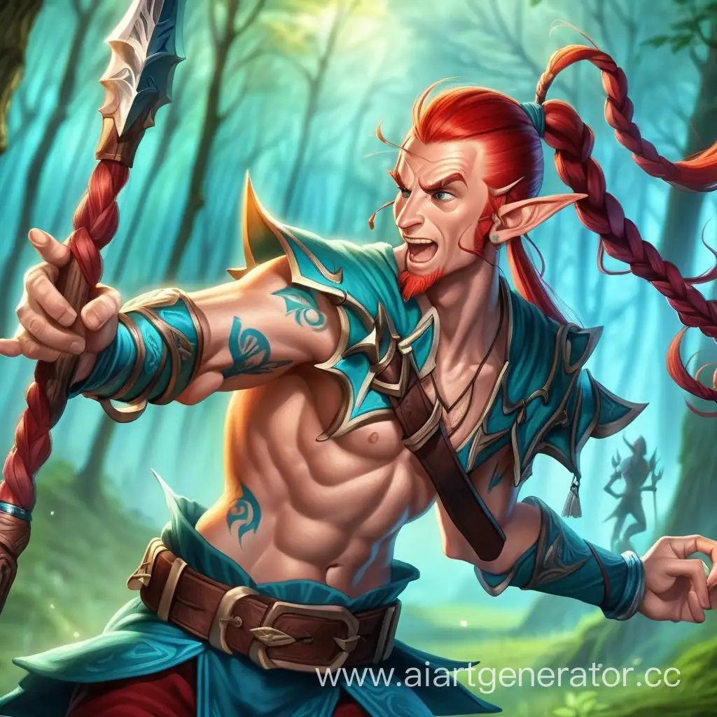 Mystical-Elf-Warrior-Engages-Goblins-in-Enchanted-Forest-Battle
