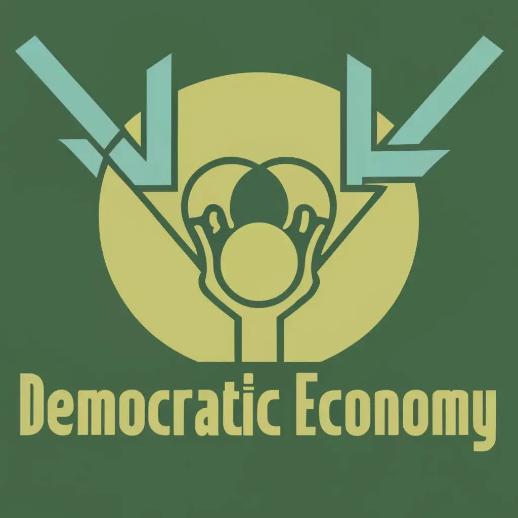 logo, A symbol of unity and overlapping / a symbol of a healthy economy / a symbol of peoplehood, with the text "Democratic economy", typography