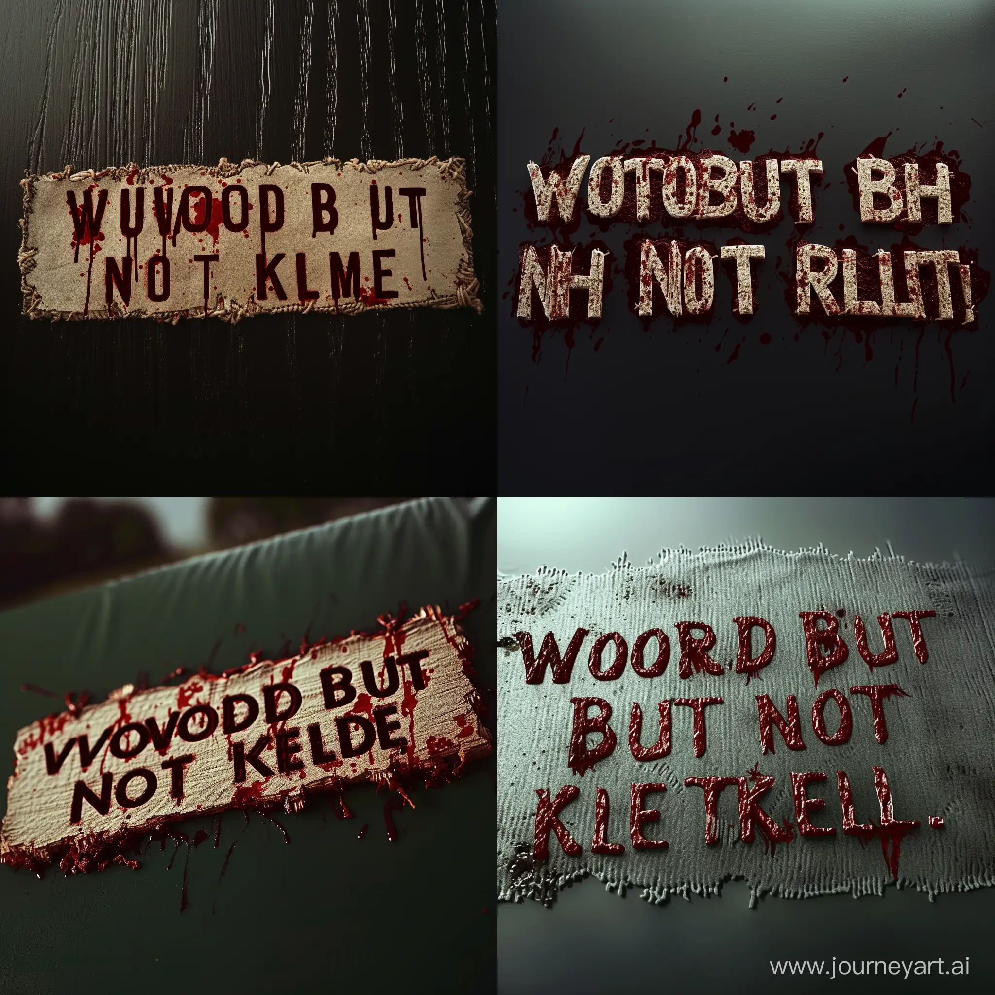 2D text "wounded but not killed" scratched covered with blood