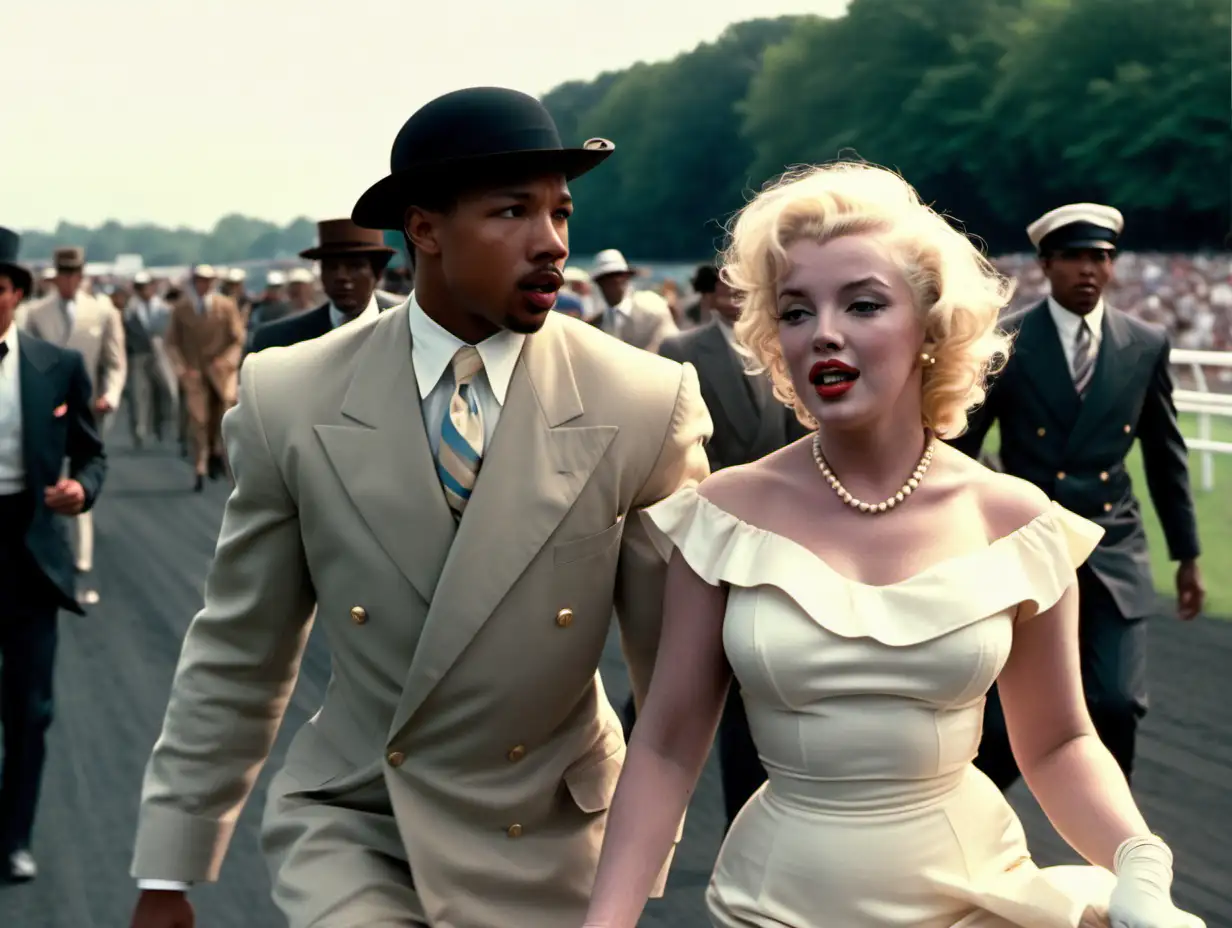 1980s Drama Derby Scene with Marilyn Monroe and Michael B Jordan at the Race