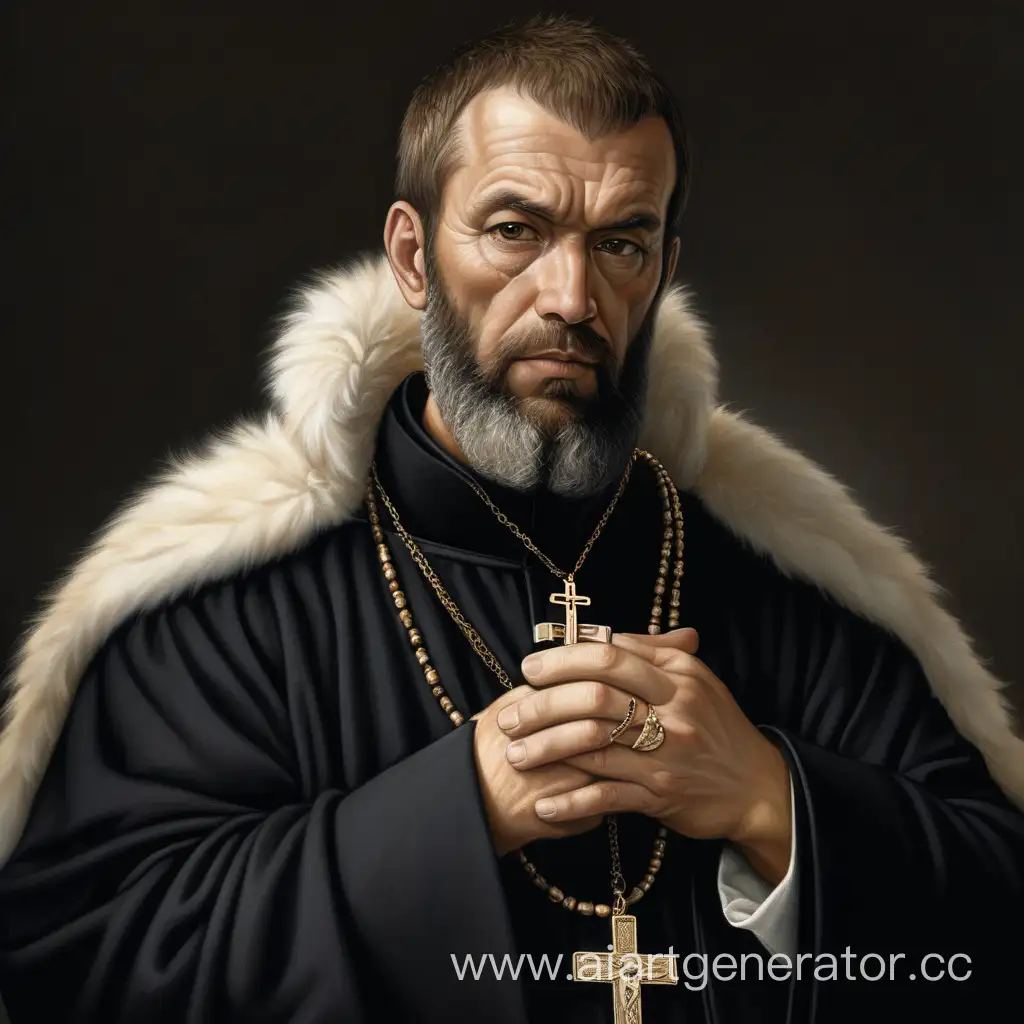 Intimidating-Middleaged-Man-in-Black-Robe-with-Golden-Rosary-Beads