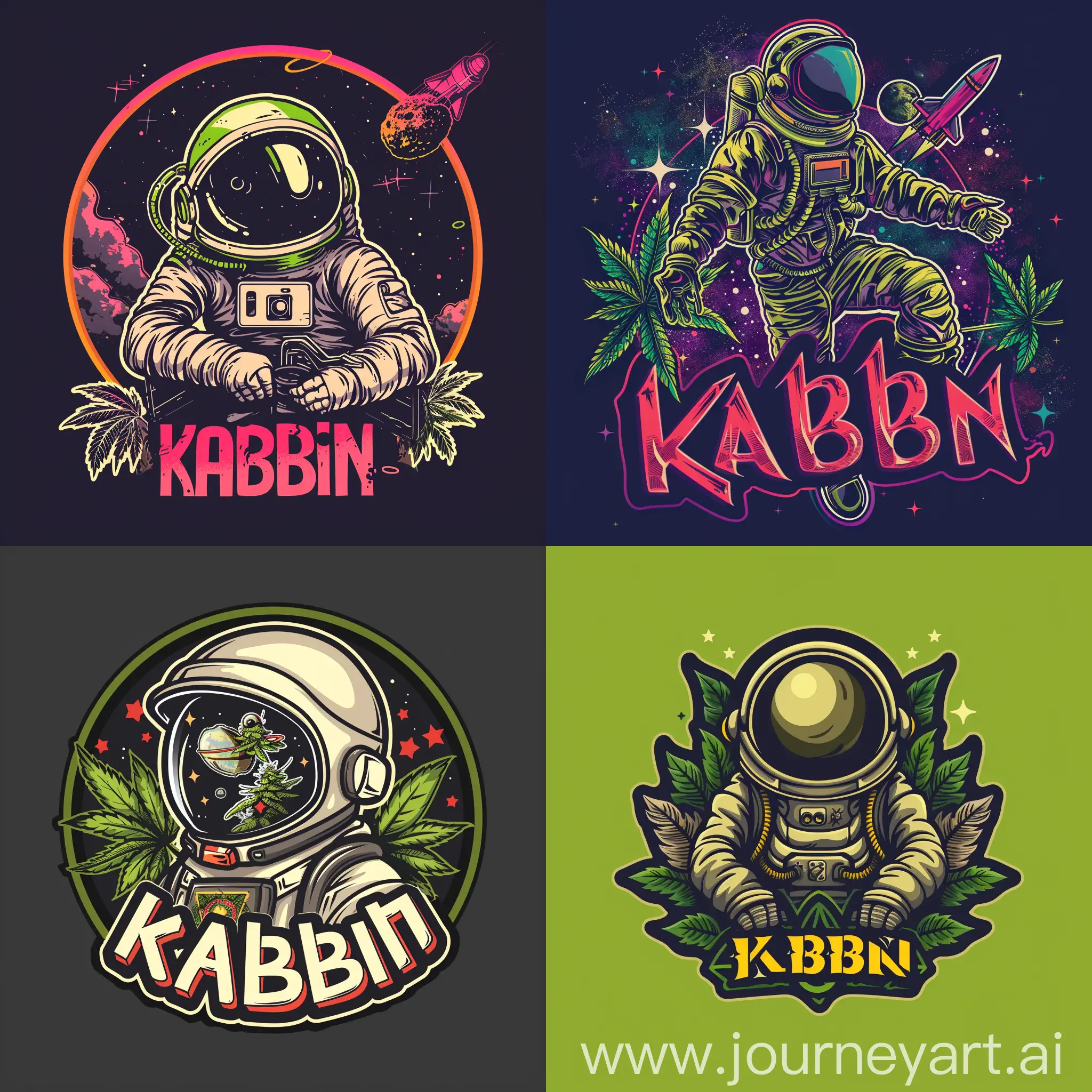 stoner space man theme logo for coffeeshop called "Kabin"