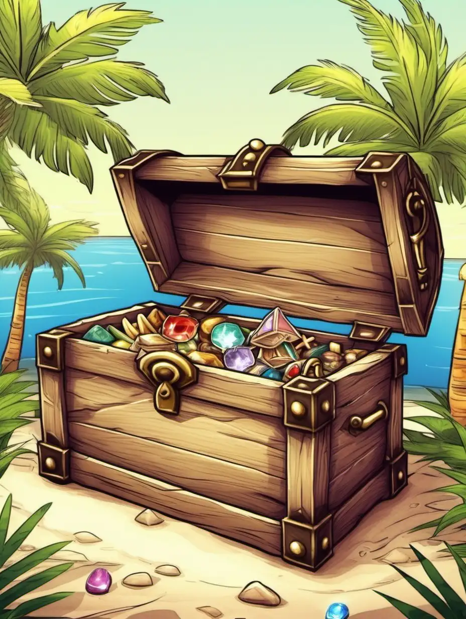 Children Discovering a Treasure Chest on a Tropical Island