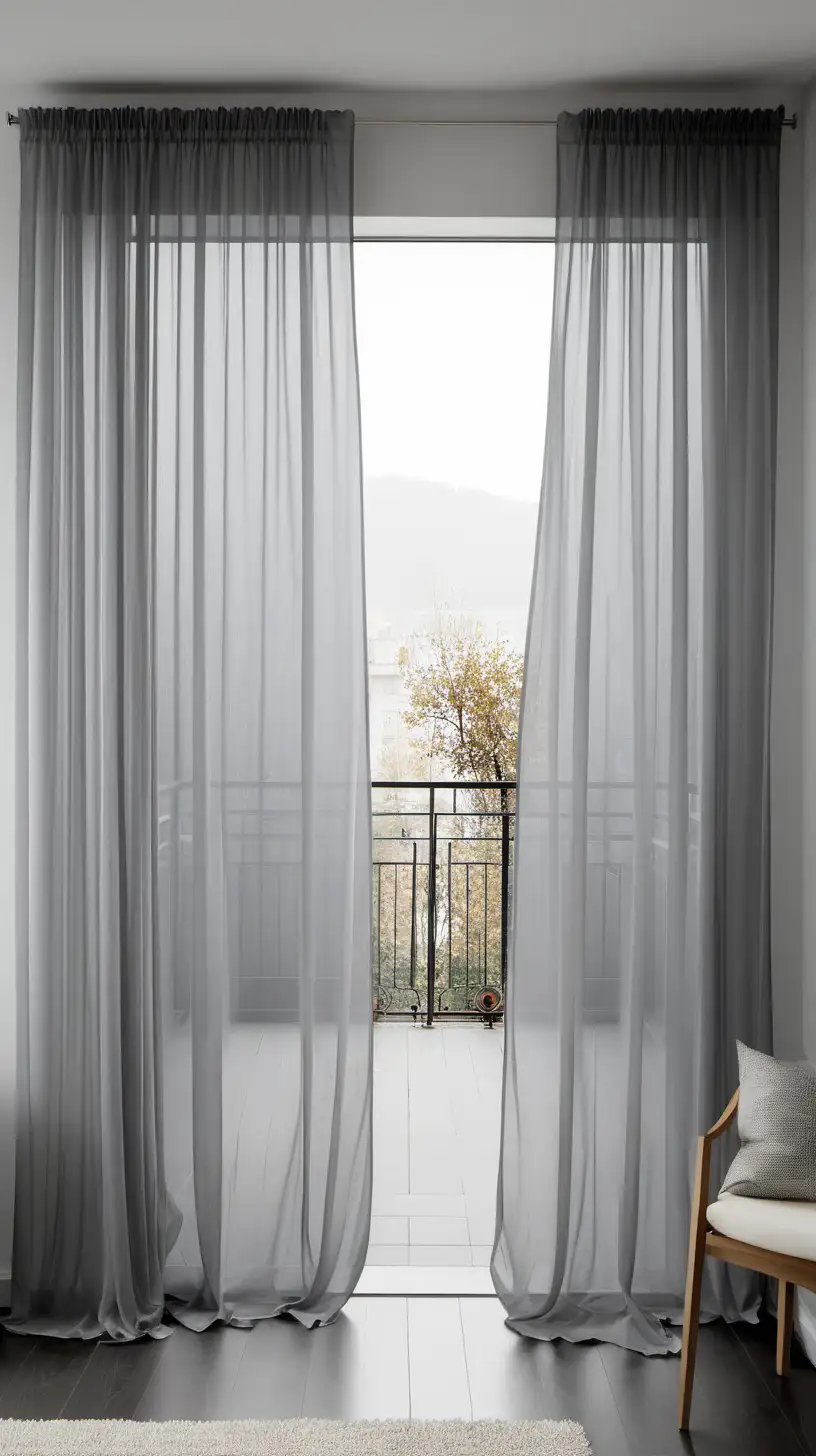 Elegant Grey Sheer Curtains Draping Over a Balcony Door