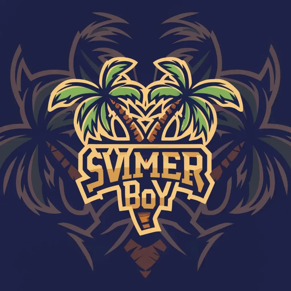 a logo design,with the text "SVmmerboy", main symbol:Palm tree,Moderate,be used in Entertainment industry,clear background