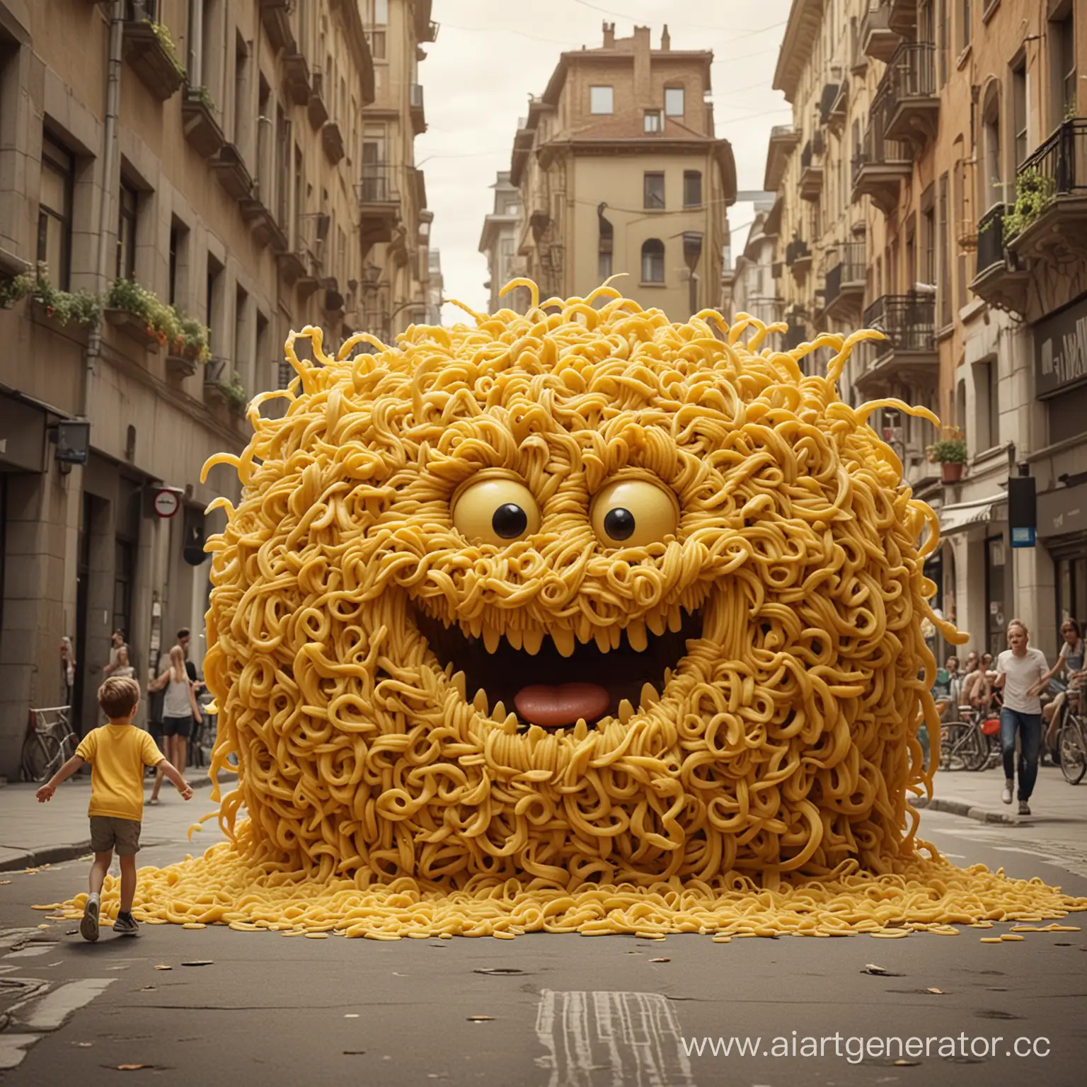 Giant-Pasta-Monster-Chases-Terrified-City-Residents-on-a-Summer-Afternoon