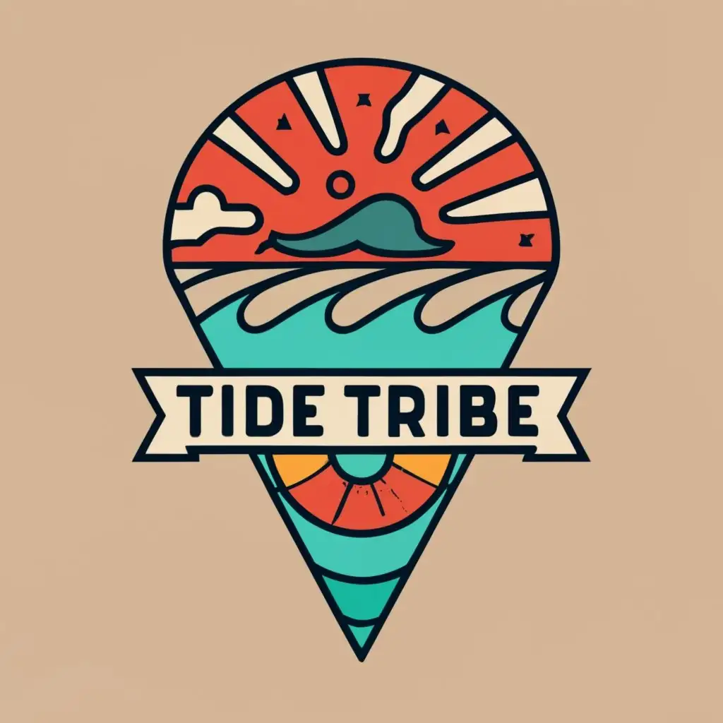 logo, fine line surf illustration, with the text "Tide Tribe", typography