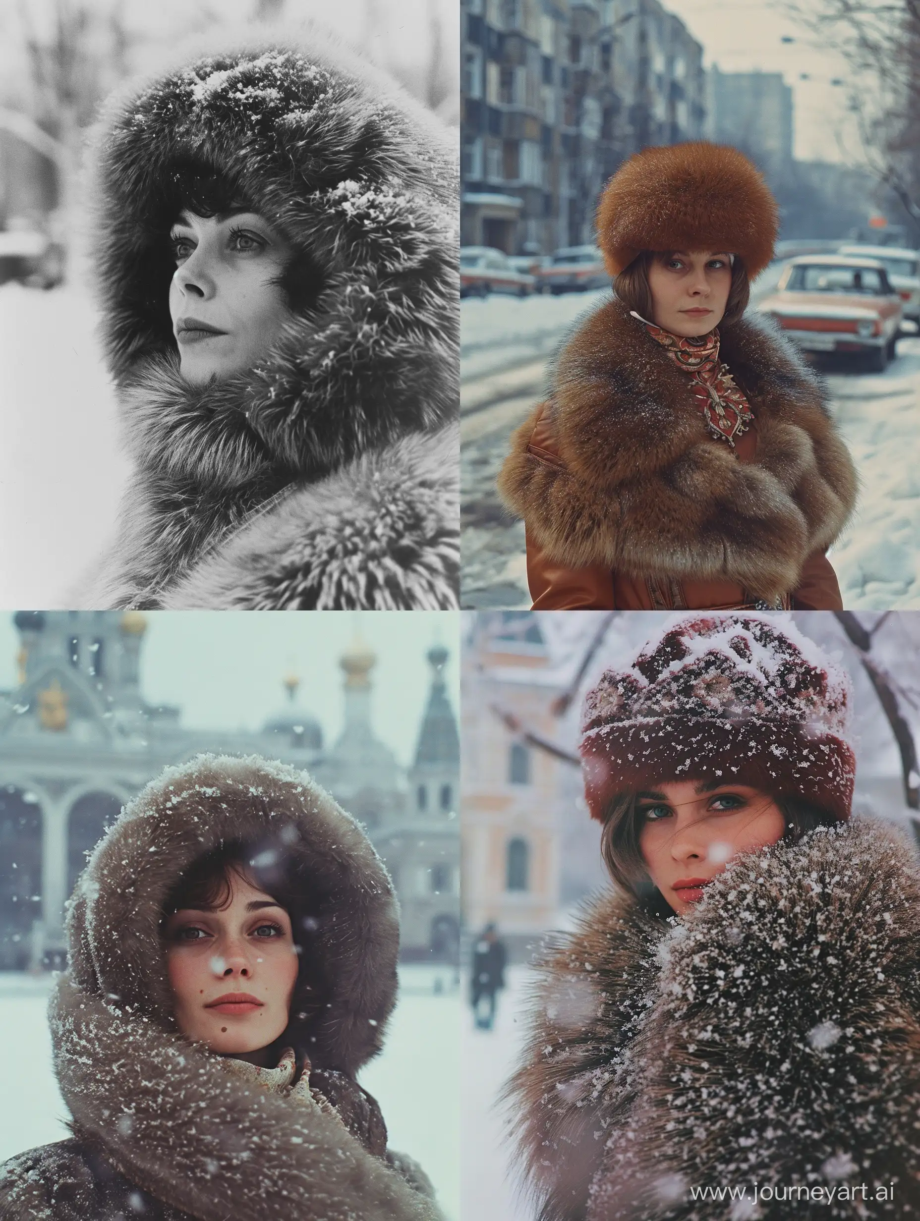 Женщина в шубе, в зимнем городе Москва, (1980)
В стиле режисера. Андрея Тарковского