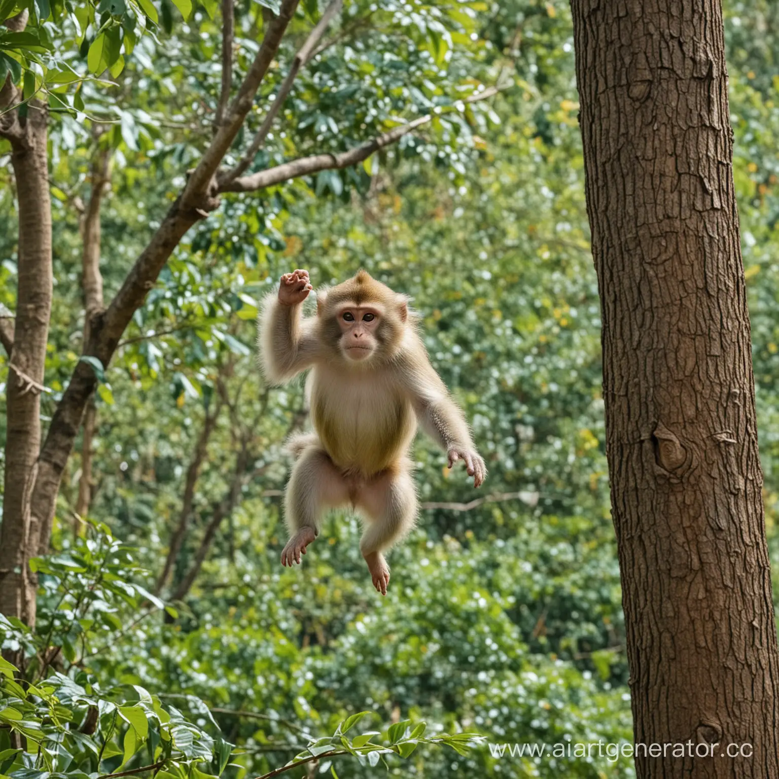 Playful-Monkey-Leaping-Among-Lush-Forest-Canopy