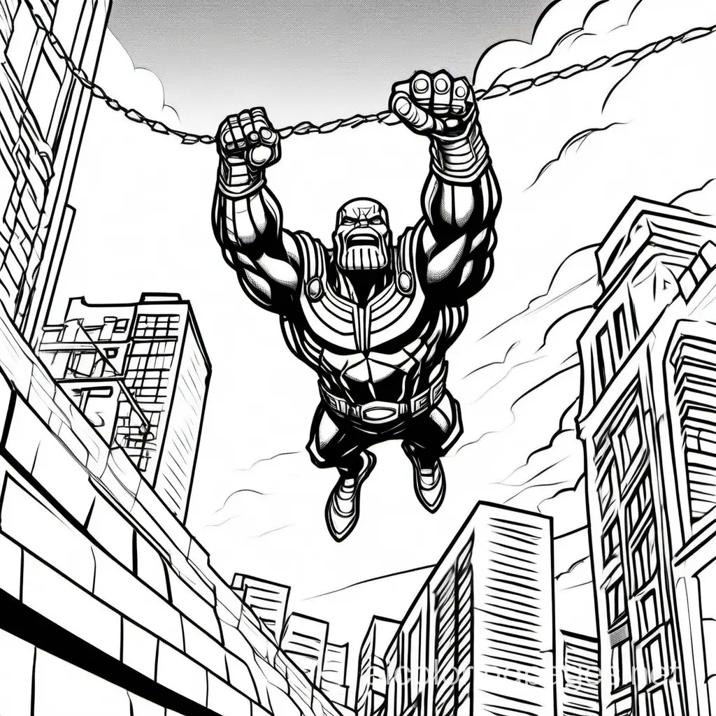 Thanos-in-Distress-on-Rooftop-Black-and-White-Coloring-Page