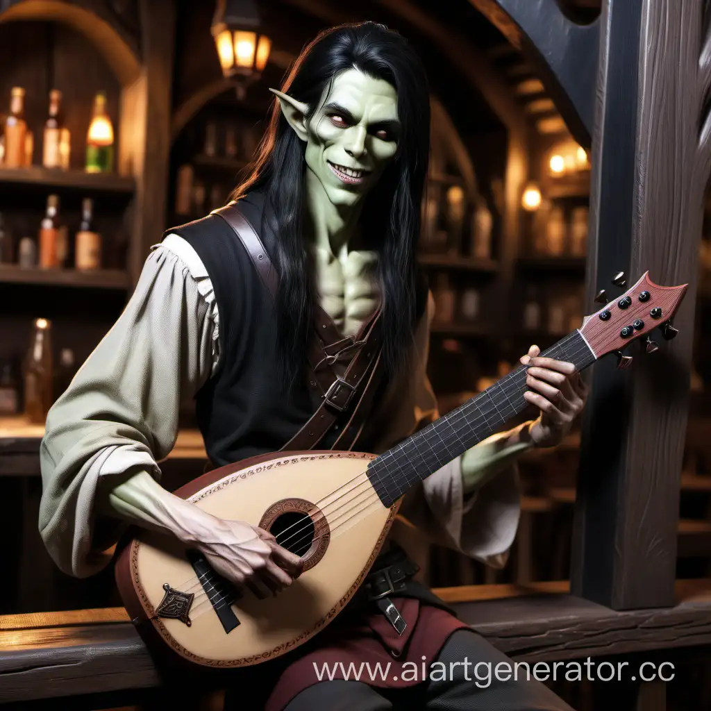 Dark-Fantasy-HalfOrc-Bard-with-Lute-in-Tavern