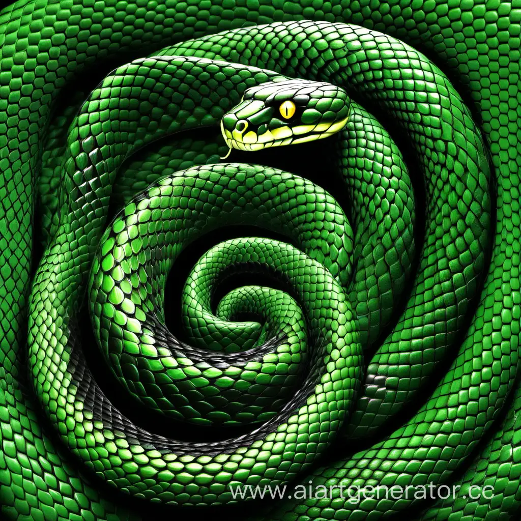 Majestic-Black-and-Green-Snake-Coiled-in-the-Wilderness
