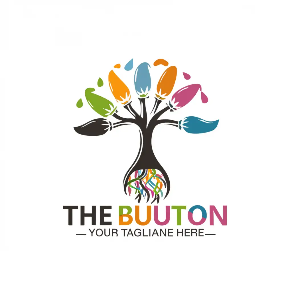 a logo design,with the text "The Button", main symbol:give me a logo design idea, using a paintbrush and a tree,Moderate,clear background