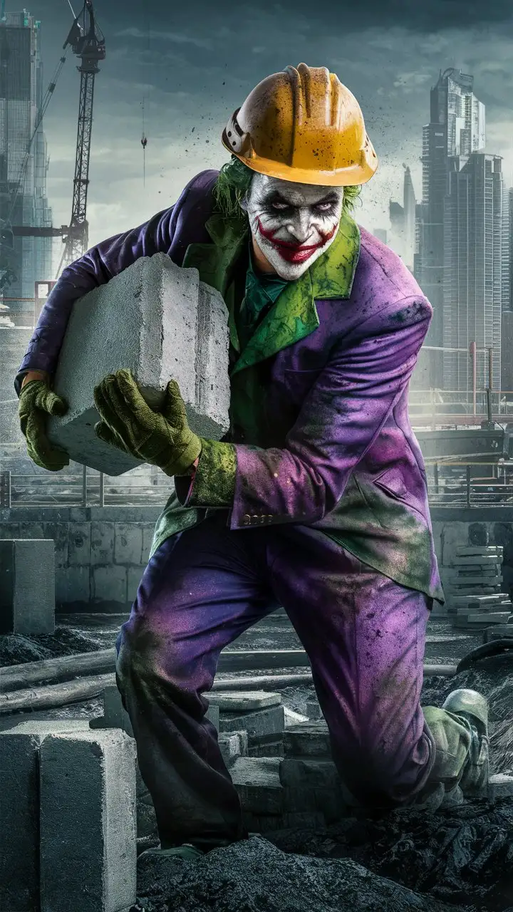 Joker working very hard in a construction site 