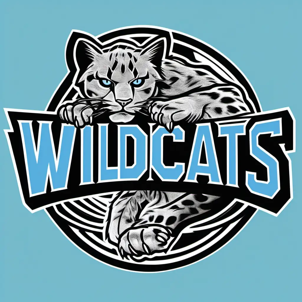 Dynamic Wildcats Football Scene with Bold Black Outlines on a Vibrant Blue Background