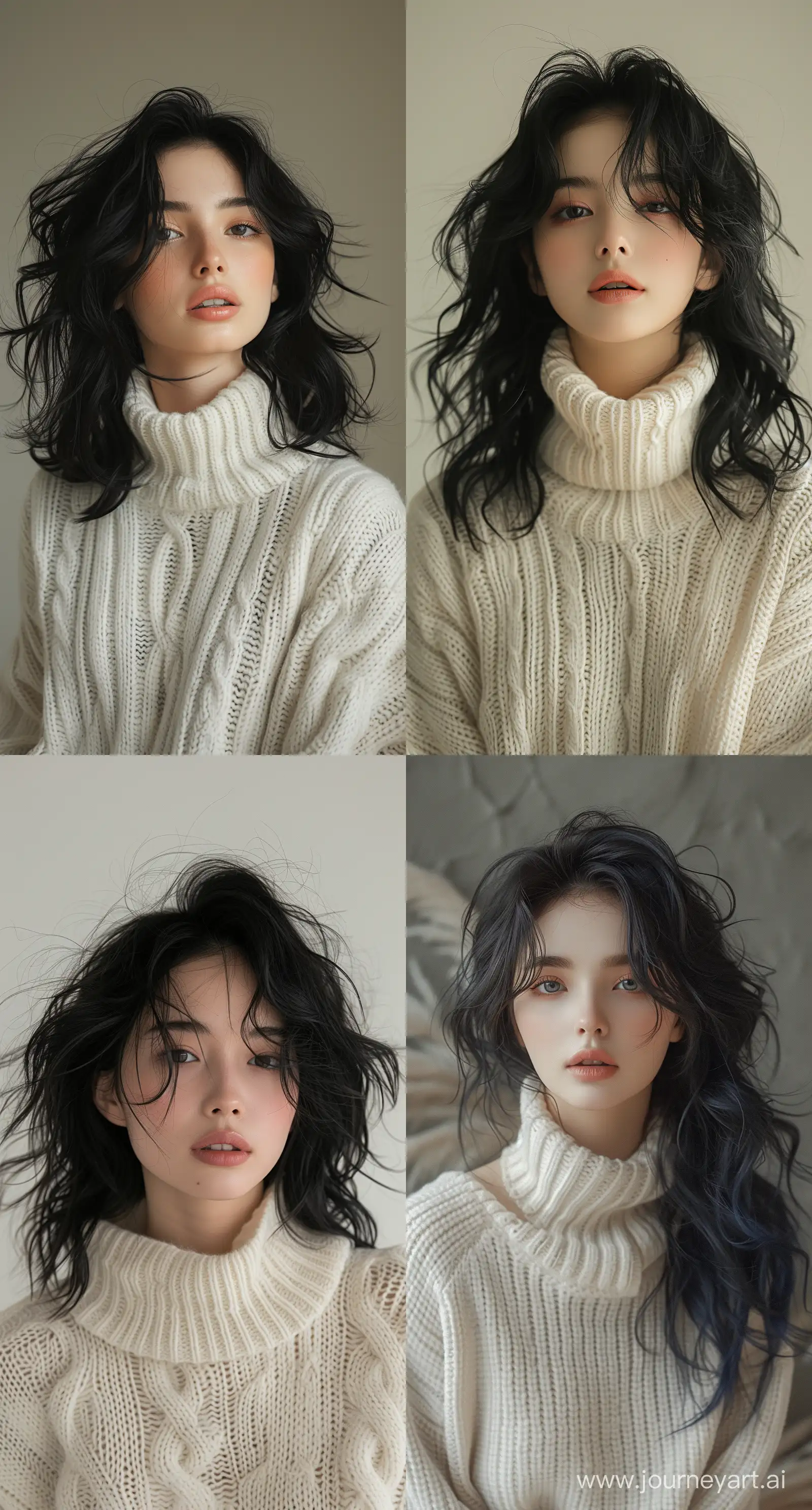 Portrait-of-a-Woman-with-Flowing-Black-Hair-and-Cream-Sweater-in-Dain-Yoon-Style