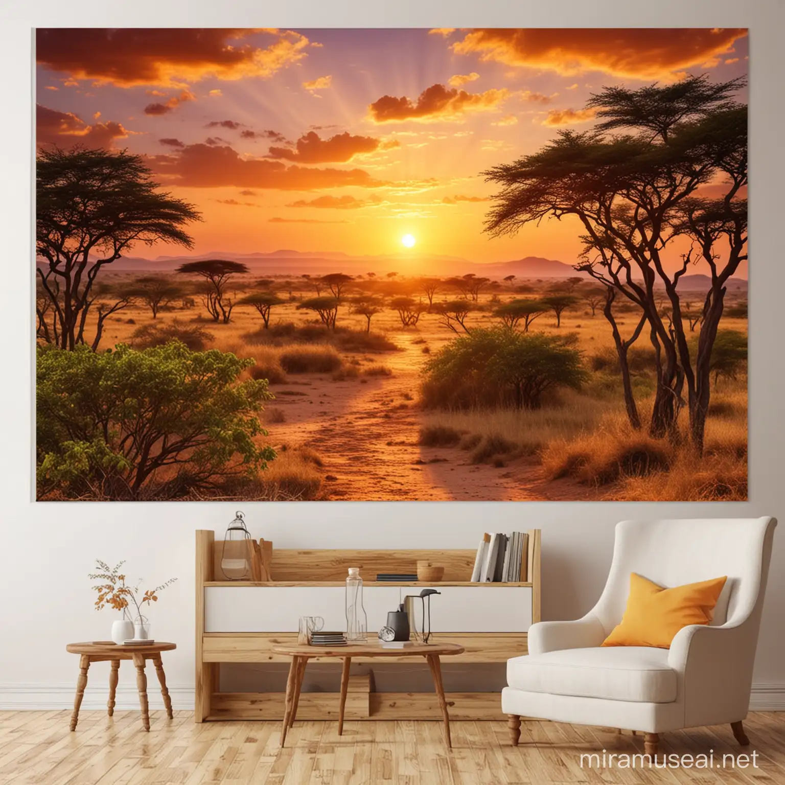 Vibrant African Sunset Landscape Spectacular Horizon Over Savanna