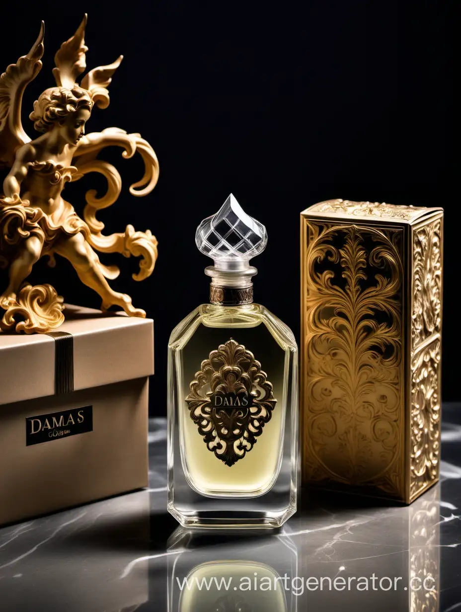 a bottle of damas cologne sitting next to a box, a flemish Baroque by Demetrios Farmakopoulos, instagram contest winner, dau-al-set, dynamic composition, contest winner, feminine