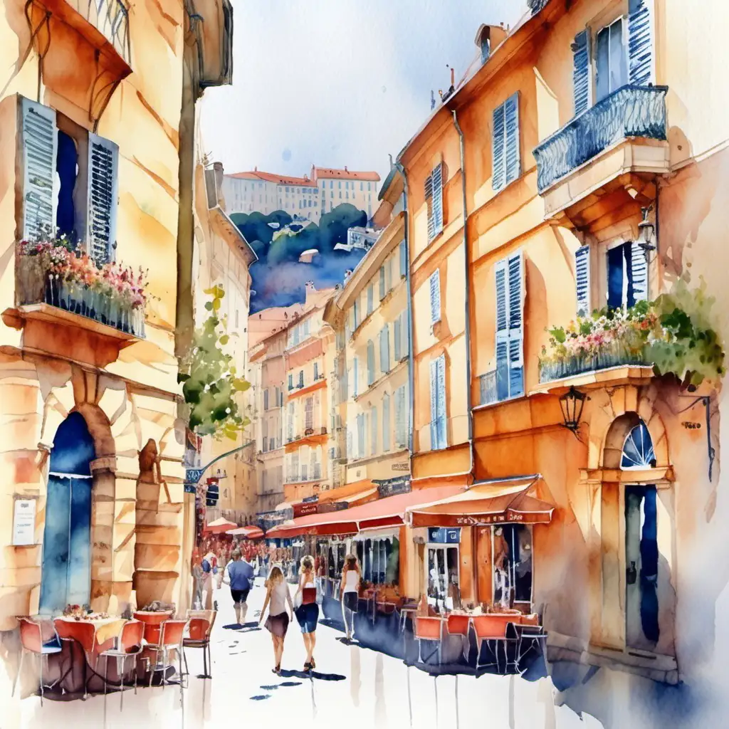 Scenic Watercolor Art of Nice France Charming Cityscape in Vibrant Hues