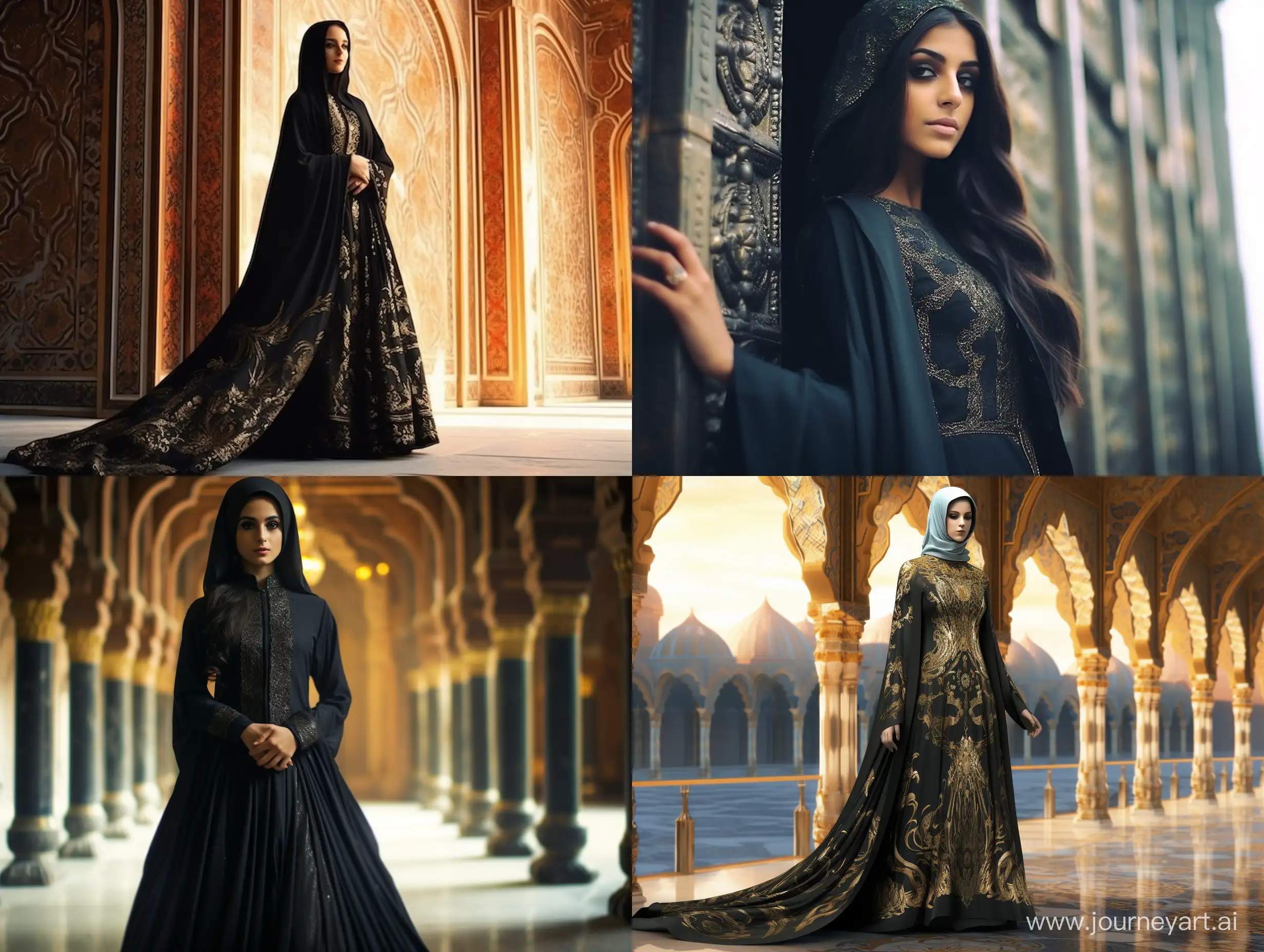 Create Saudi girl wearing long abaya dress, in Kaaba - Masjidil Haram, abaya National dress from Saudi Arabia Kingdom, 8K HD