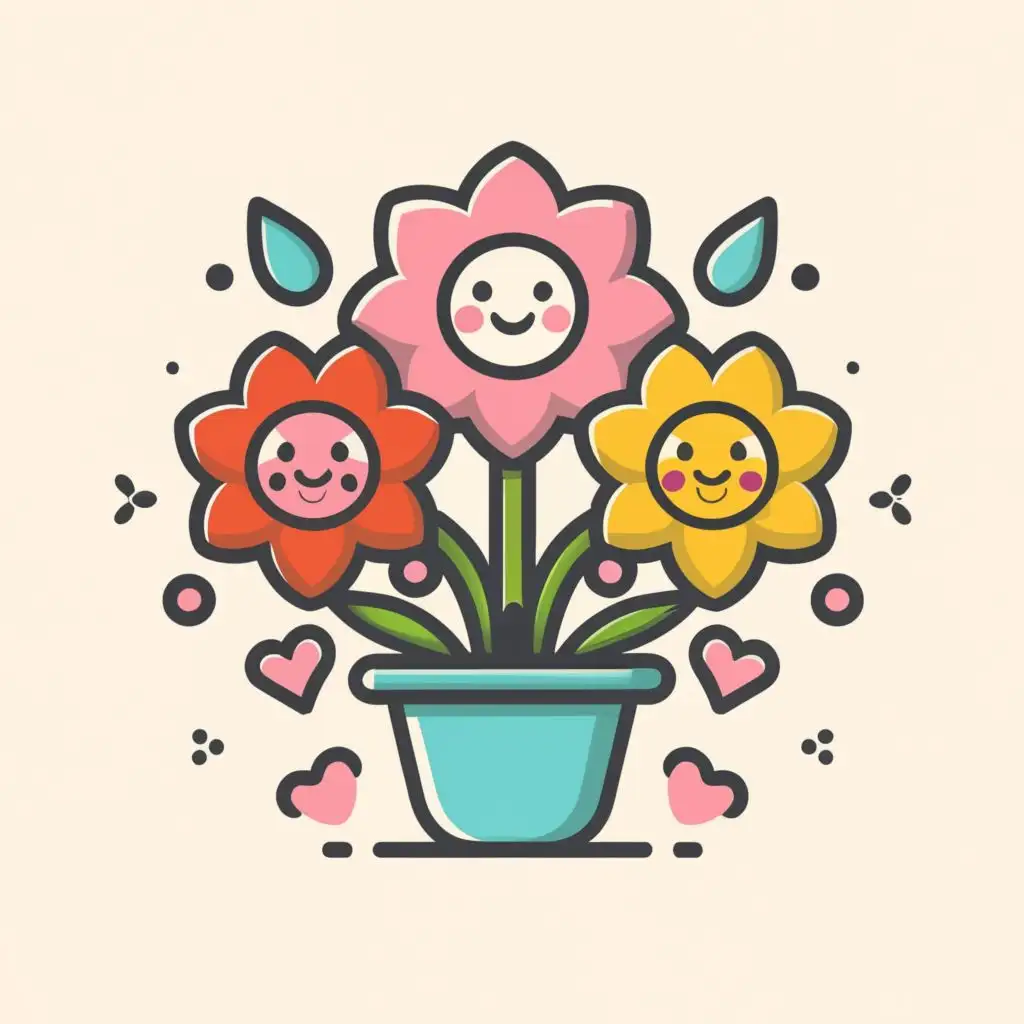 LOGO-Design-For-Happy-Flowers-Cute-and-Colorful-Kawaii-Style-Graphic-with-Intricate-Details-and-Vibrant-Colors