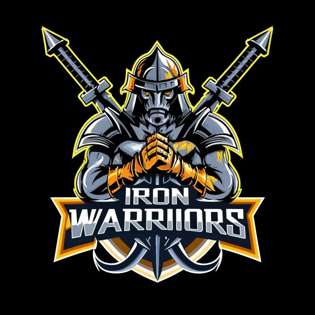 logo, Warrior, Sword, with the text "IRON WARRIORS", typography