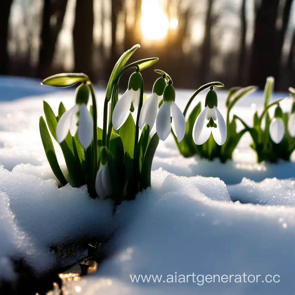 Spring-Evening-Melting-Snow-and-Snowdrops-Blooming