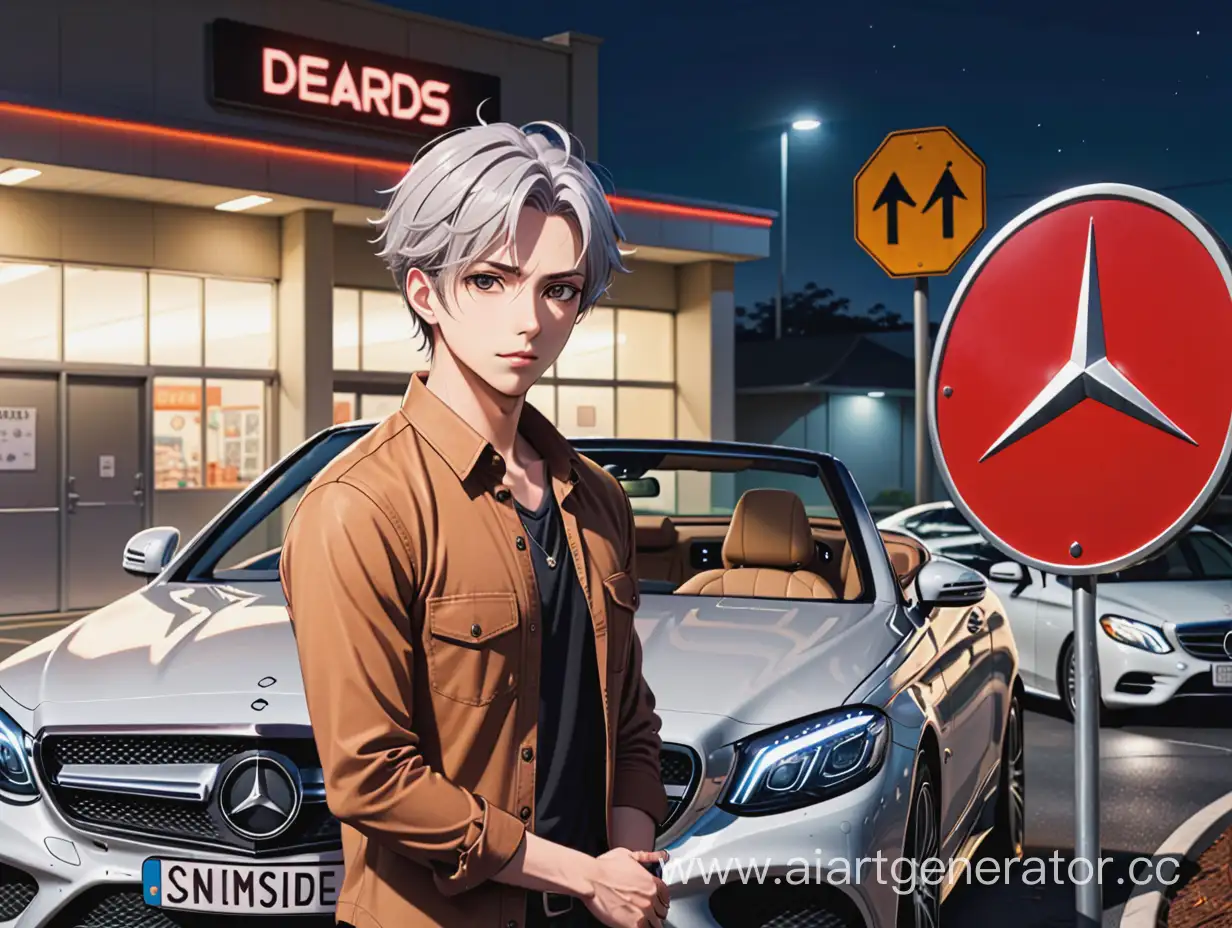 Brooding-Anime-Character-Leaning-on-Mercedes-SClass-Car-with-Dead-Inside-Sign