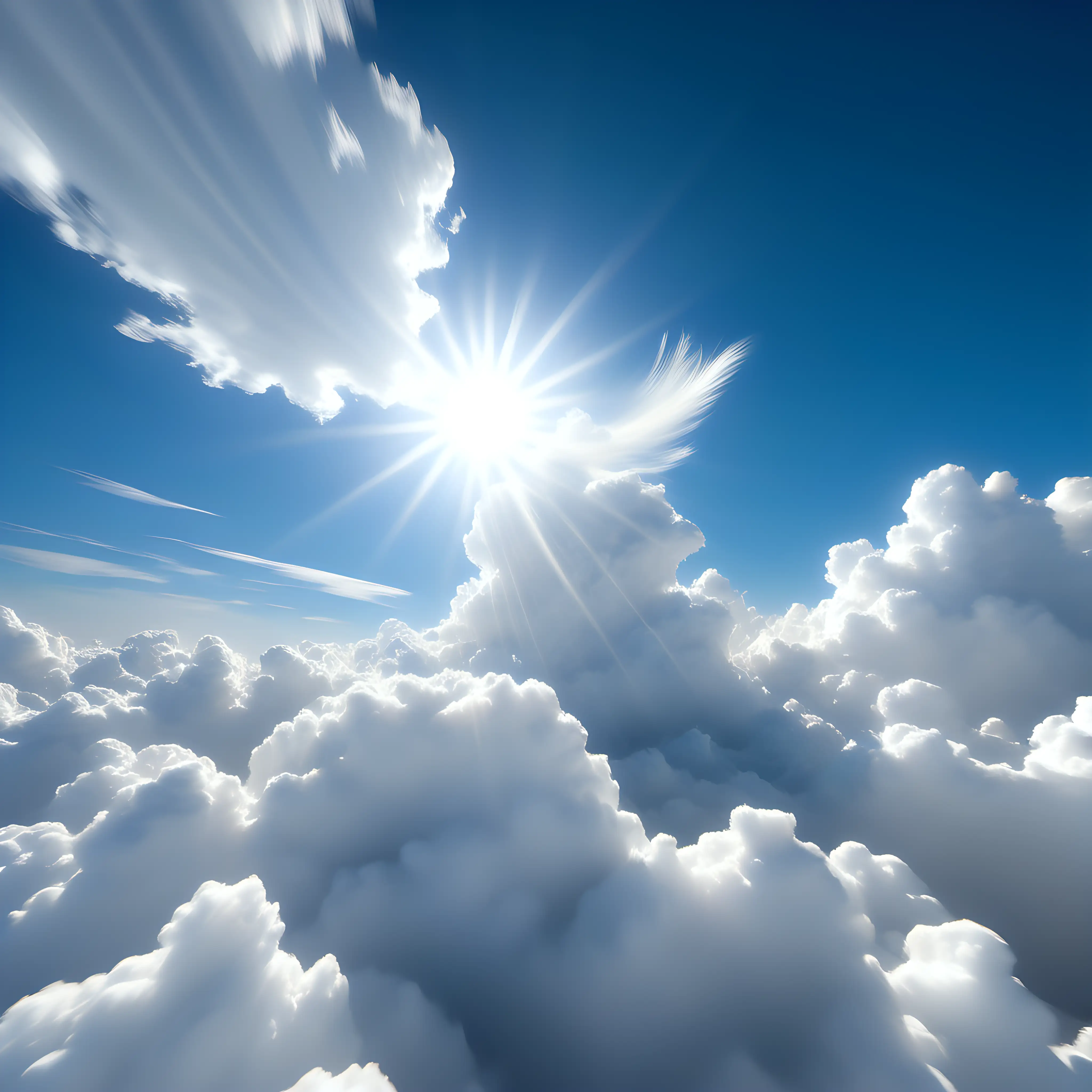 Sunny Sky Over Fluffy Clouds with Gusts of Wind