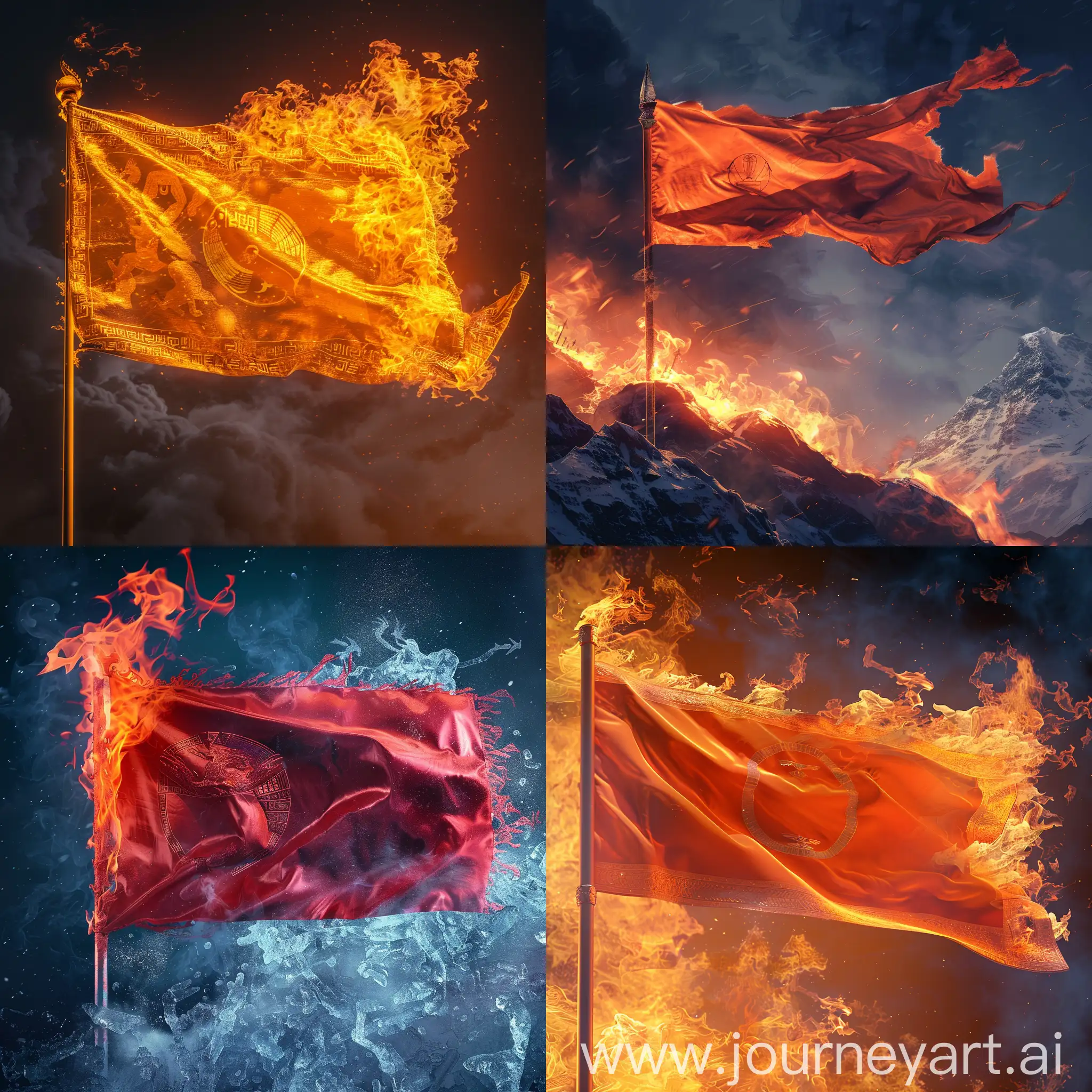 Achaemenid flag waving in fire and ice