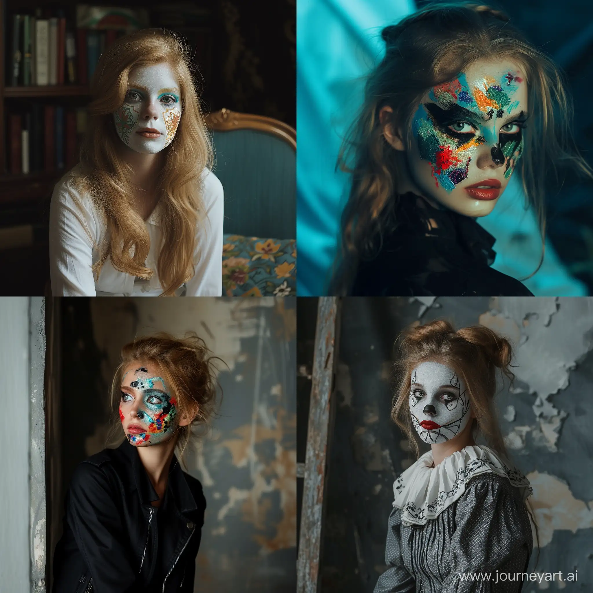 Фото светловолосой европейской девушки певицы разрисованным лицом