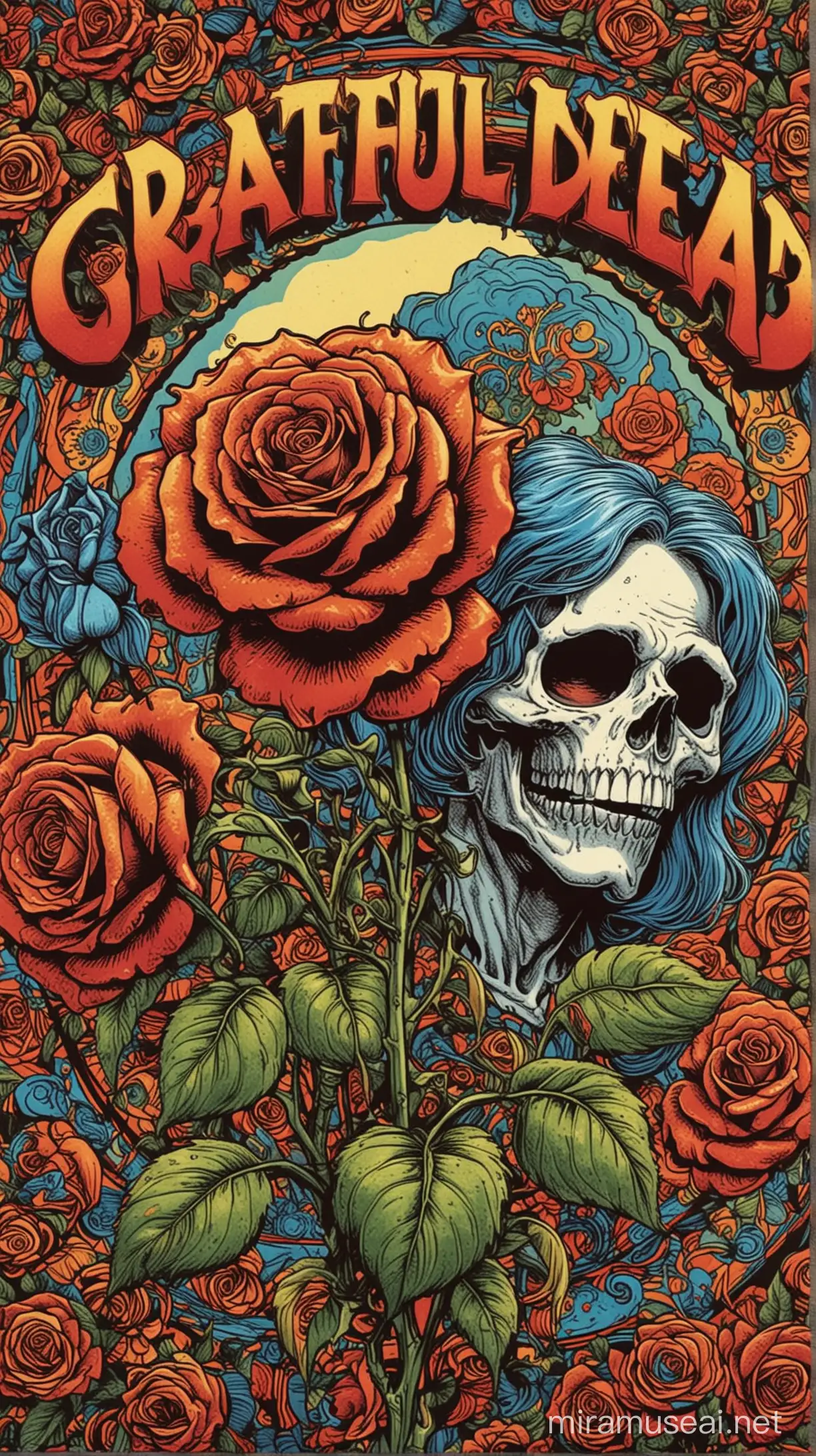 grateful dead roses 70s comicbook style 