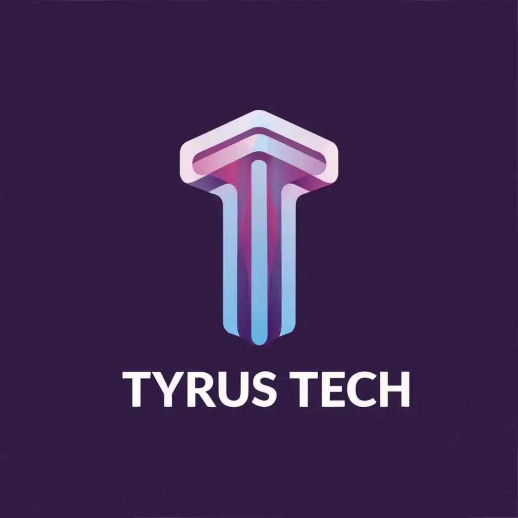 a logo design,with the text "Tyrus Tech", main symbol:A pillar that looks like a T. Uses the color purple.,Moderate,clear background