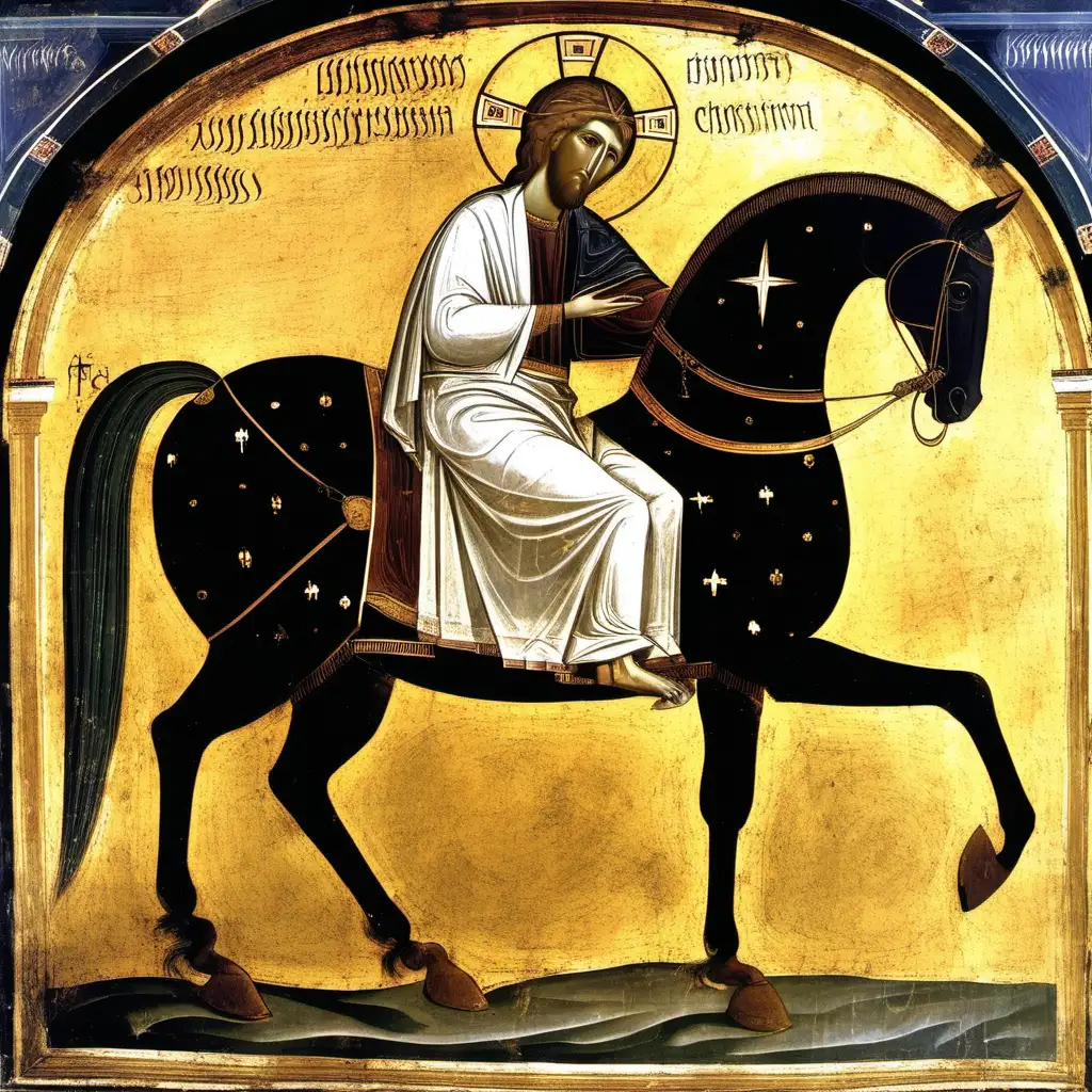 The beautiful horse Bukefalos, black with a white star in his forehead, 326 before Christ