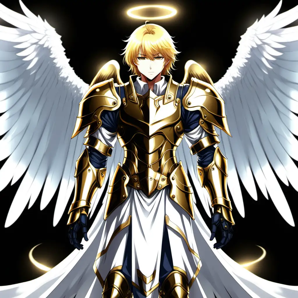 GoldenHaired Angel in Full Armor and White Outfit with Wings