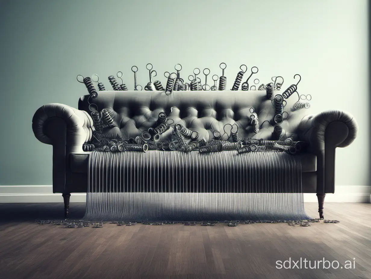 A picture of a sofa with springs coming out of it