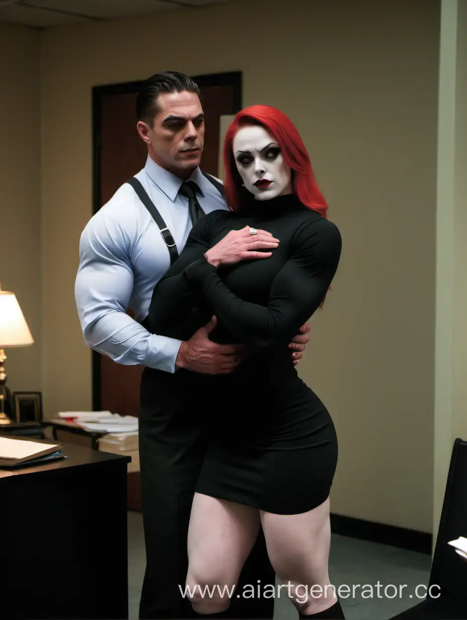 Muscular-Harvey-Quinn-Embraces-Secretary-in-Stylish-Black-Outfit