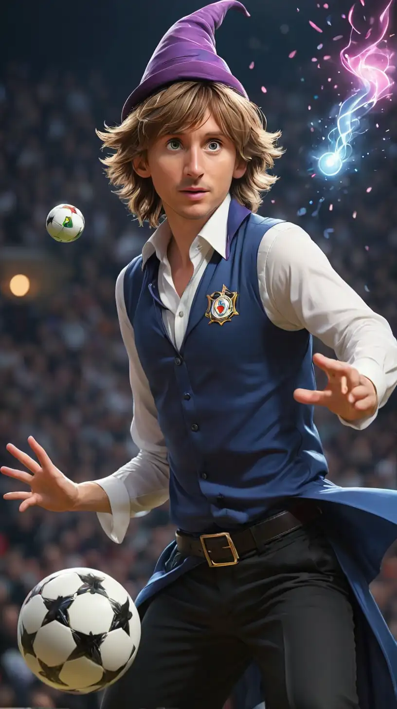 Drawing Luka Modrić
 wearing a magician's shirt and magic hat, performing magic with a ball