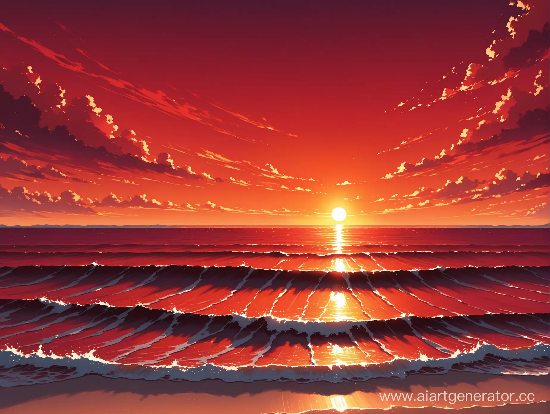 Vibrant-Crimson-Sunset-Reflecting-on-the-Tranquil-Sea