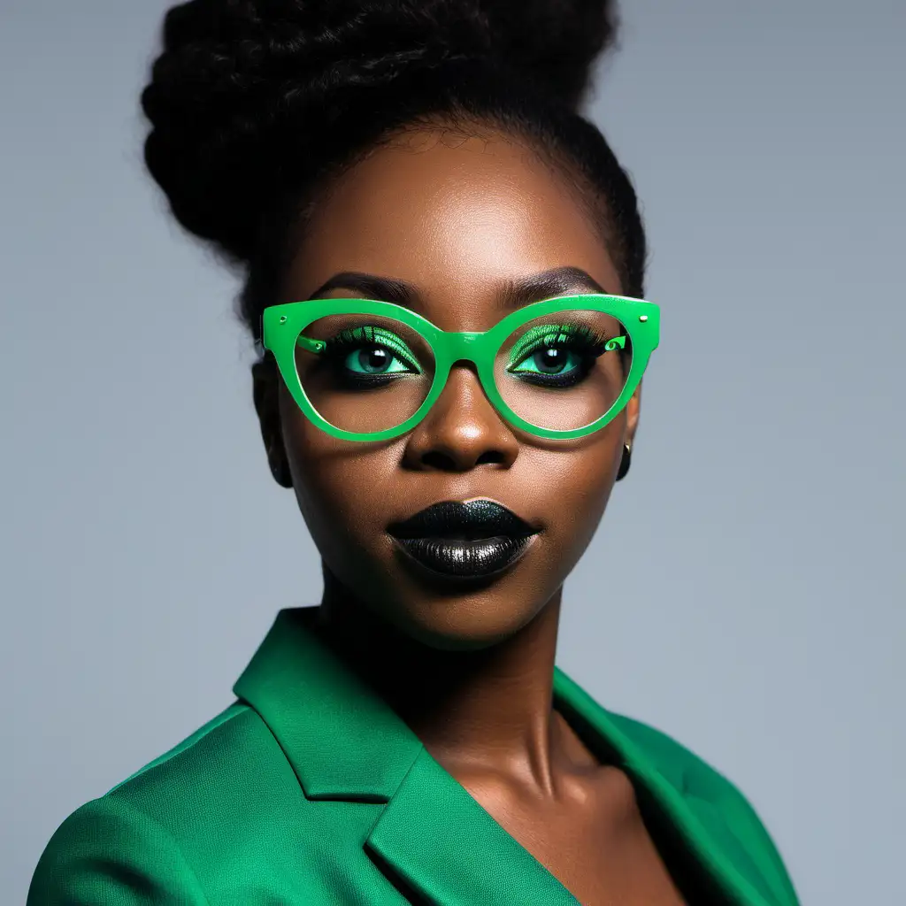 Stylish Black Woman Wearing Trendy Green Eyeglasses