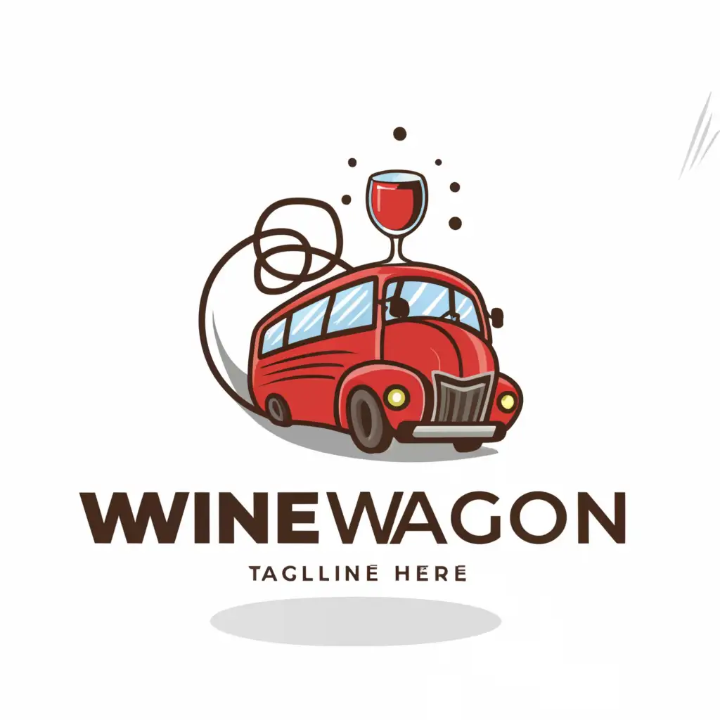 a logo design,with the text "Wine Wagon", main symbol:A bus driving on wine coming out of a wine glass,Moderate,be used in Restaurant industry,clear background