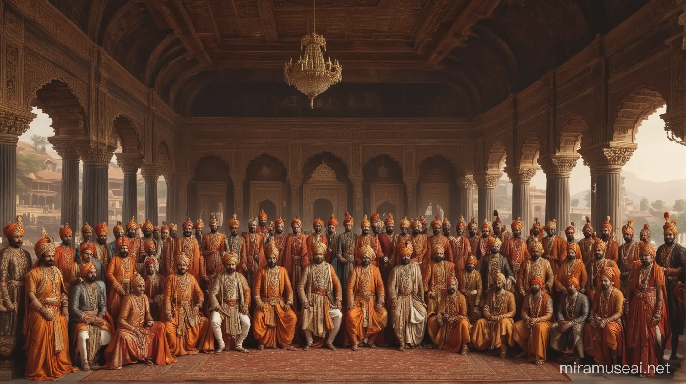 Create an image of many 17th century Maratha Durbar without people

