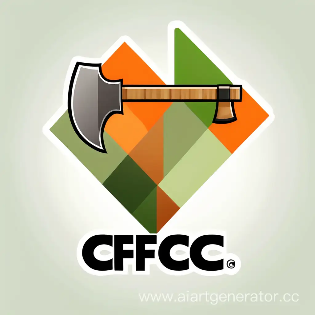 Логотип сервера CFC,Внизу под логотипом написанно Creative Fun Crafters, Кирка скрешенна с топором, Минималистика, В оранжево-зелёный тонах, логотип должен передовать настроение веселья счастья и доброты, Внизу написанно CFC, Пиксельная, 16 Bit, SCP, Limbus Company.